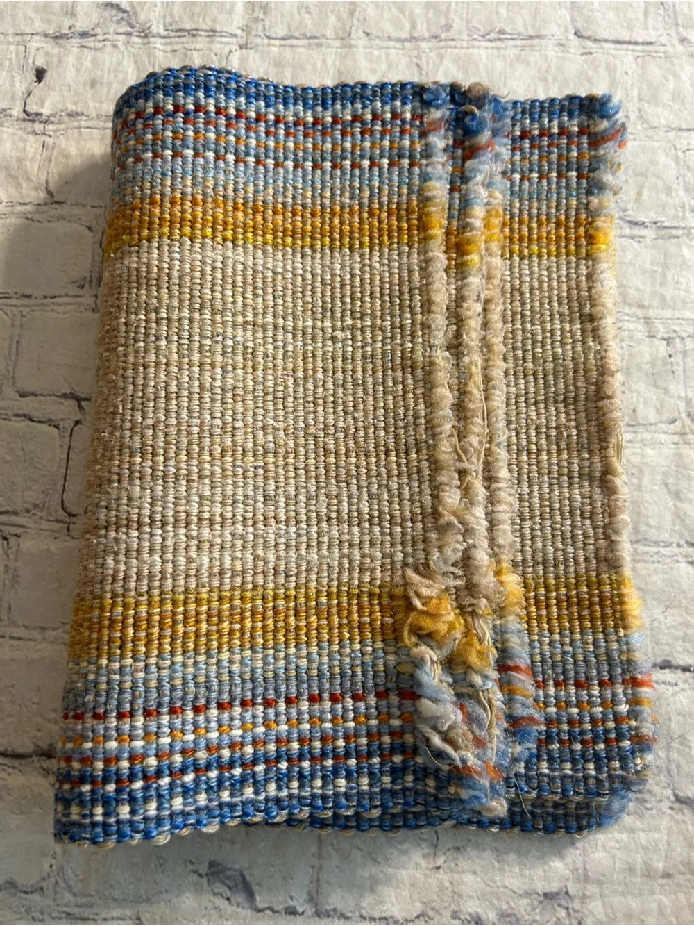 HANDWOVEN COTTON (4) STRIPED BOHO COASTAL FARMHOUSE RUSTIC RAW EDGE PLACEMATS